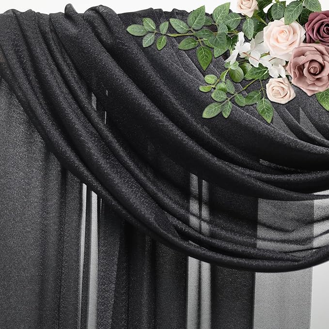 Wedding Arch Draping Fabric 2 Panels 28.7" x 20FT Black Sheer Chiffon Backdrop Drapes for Wedding Ceremony Birthday Party Bridal Shower Outdoor Decoration
