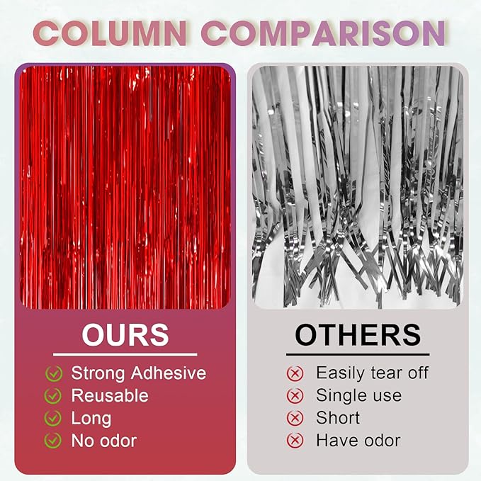 3 Pack 3.3x8.2 Feet Red Foil Fringe Backdrop Curtains, Tinsel Streamers Birthday Party Decorations, Fringe Backdrop for Graduation, Baby Shower, Gender Reveal, Disco Party
