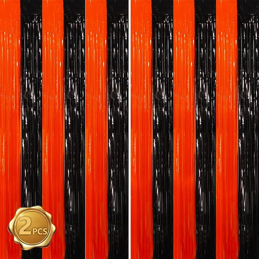 BEISHIDA Black Bronze Door Streamers Backdrop Foil Fringe Tinsel Party Streamers Curtains Photo Backdrop - 2Pcs for Birthday Graduation Halloween Party Decoations