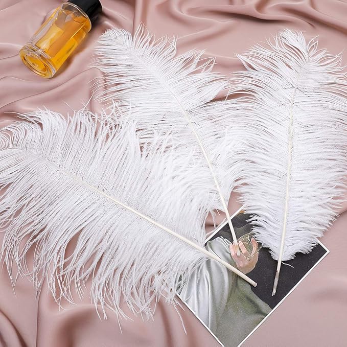 Ballinger Large White Ostrich Feathers - 24Pcs 8-10inch Feathers for Crafts,Party Centerpieces,Wedding and Home Decor