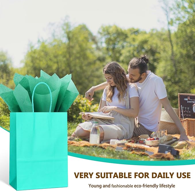 25 PCS Small Teal Blue Gift Bags Turquoise Paper Bags with Handles for Party Favor (8.2 x 6 x 3.1 in)