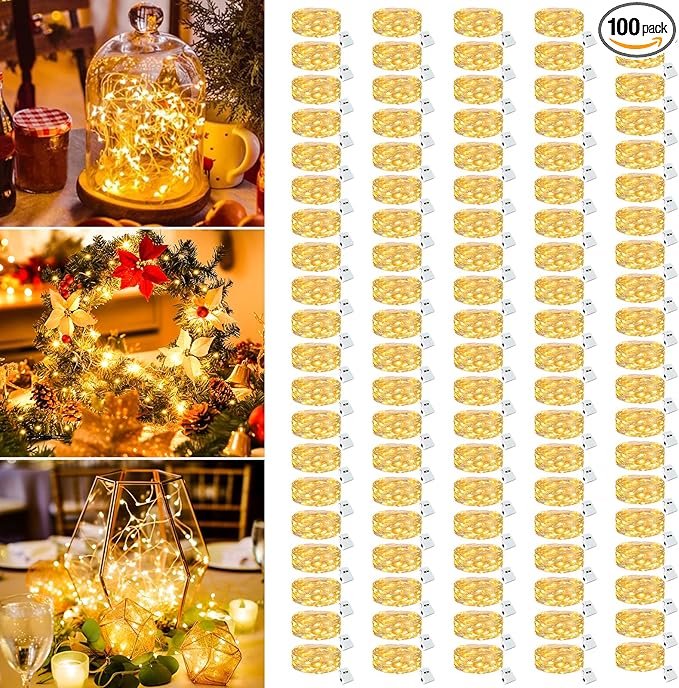 100 Pack Fairy Lights Battery Operated - 7ft 20 Led Twinkle Lights 3 Modes, Bulk Mini String Lights Waterproof for Mason Jars Vases DIY Party Wedding Decoration Christmas -Warm White