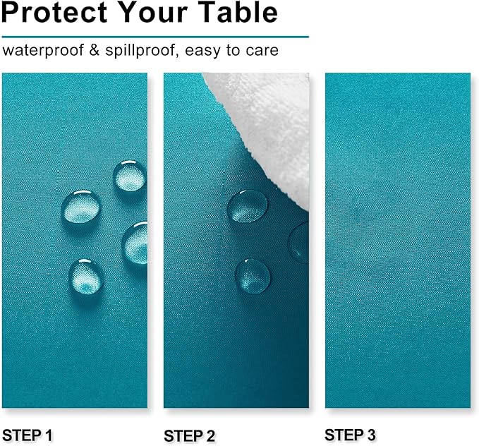 Hiasan Rectangle Tablecloth - Water Resistant and Spillproof Kitchen Washable Polyester Fabric Table Cloth for 6 Foot Tables, 30 x 60 Inch, Turquoise
