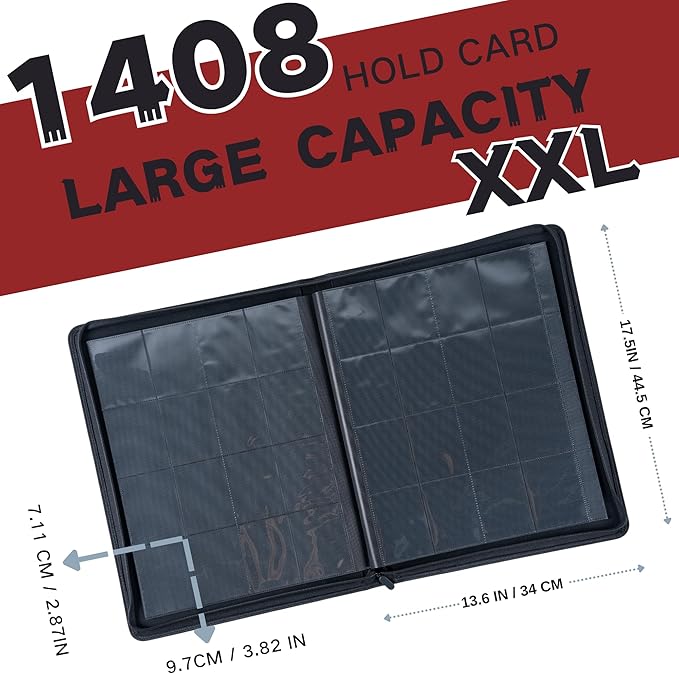 1408+ Pockets Trading Card Binder, 16-Pocket Card Ablum Compatible with MTG,Sports Cards & Other Standard Size Trading Card (Red)