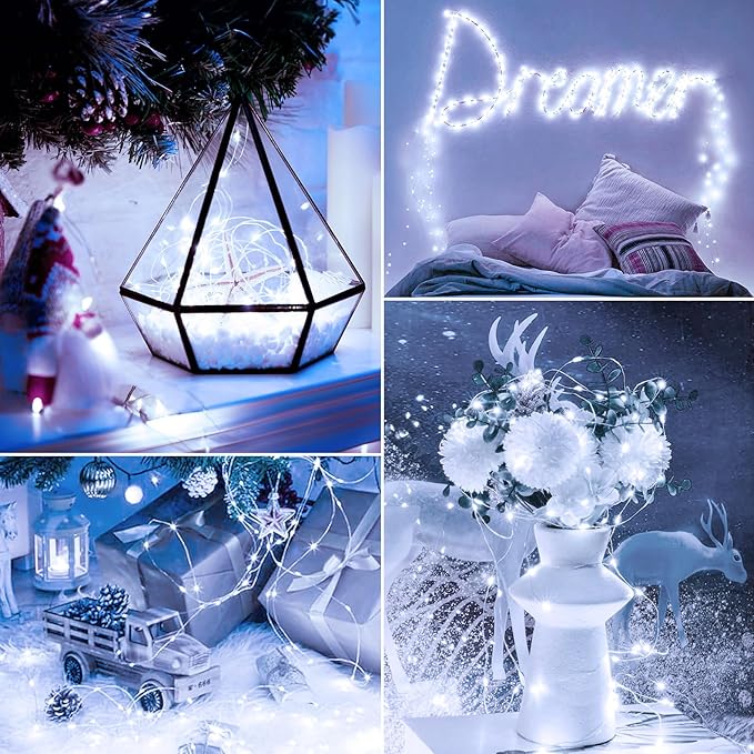 Minetom 12 Pack Fairy Lights Battery Operated String Lights with Timer - 7ft 20 LED Waterproof Silver Wire Firefly Lights Waterproof for DIY Crafts Wedding Décor Table Mason Jars Party, White
