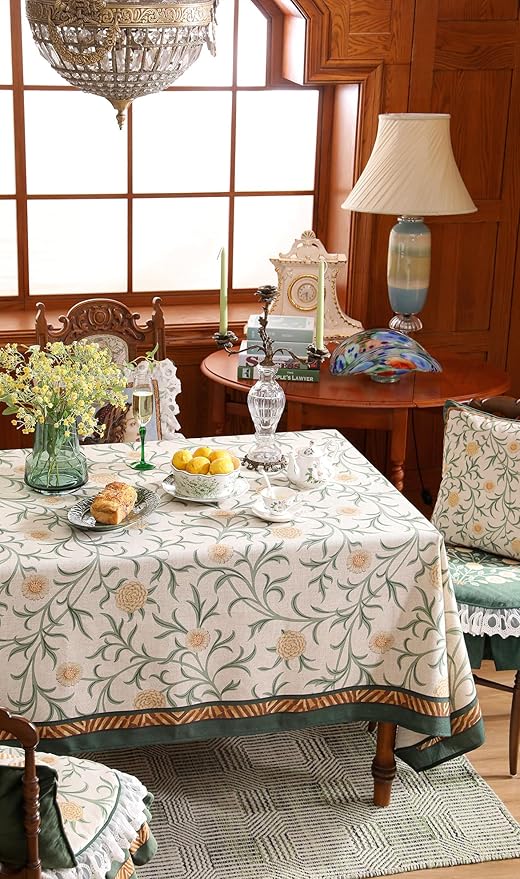 patdrea Designer French Linen Table Cloth for Rectangle Table,Vintage Fall Decorative Tablecloth,Floral Decoration Cover for Kitchen Dining Christmas,Tea Party,Thanksgiving,67"x118"-Littledaisy