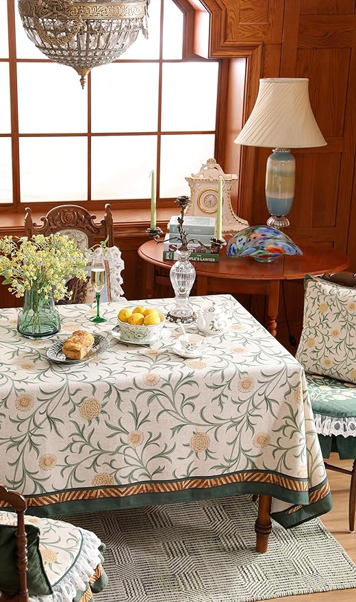 patdrea Designer Floral Linen Table Cloth for Sqaure Table,Vintage French Tablecloth,Small Colorful Decoration Cover for Kitchen Dining,Christmas,Tea Party,Thanksgiving,55"x55"-Littledaisy
