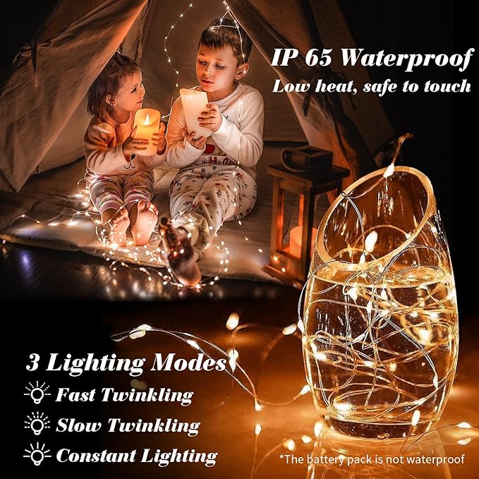 ZGWJ 24 Pack Halloween Fairy Lights Battery Operated, 7ft 20 Mini LED Halloween Fairy String Lights Silver Wire 3 Modes Waterproof for DIY, Parties, Bedroom Decorations,Orange