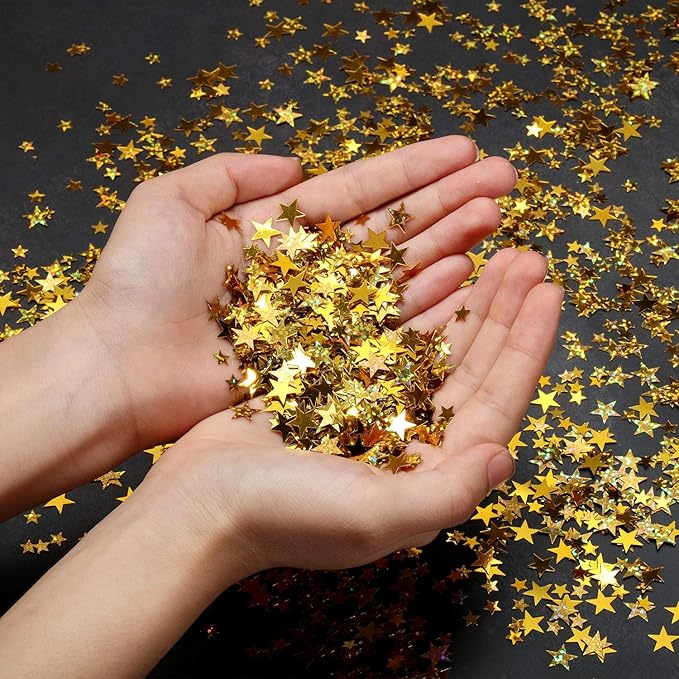 Hestya 60g Star Confetti Glitter Table Confetti Metallic Foil Stars for Party Wedding Festival Decorations(Glitter Gold Set,10mm and 6mm)