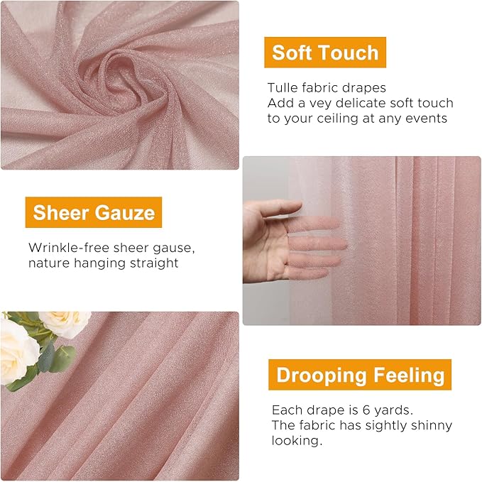 Wedding Arch Draping Fabric 6 Panels 28.7" x 20FT Dusty Rose Sheer Chiffon Backdrop Drapes for Wedding Ceremony Birthday Party Bridal Shower Outdoor Decoration