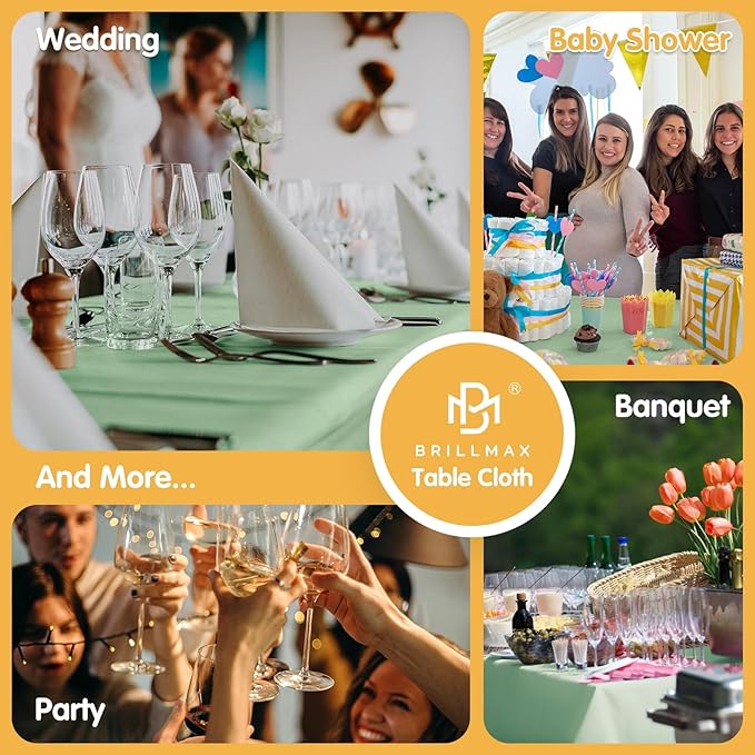 BRILLMAX 4 Pack Sage Green Tablecloths for 6 Foot Rectangle Tables 90 x 132 Inch - 6ft Rectangular Bulk Linen Polyester Fabric Washable Cloth Cover for Wedding Reception Banquet Birthday Party