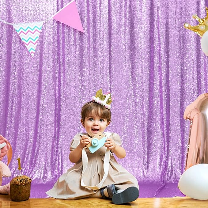 SquarePie Sequin Backdrop Less Transparent Background Sparkly Curtain for Wedding Party 4FT x 7FT Lavender