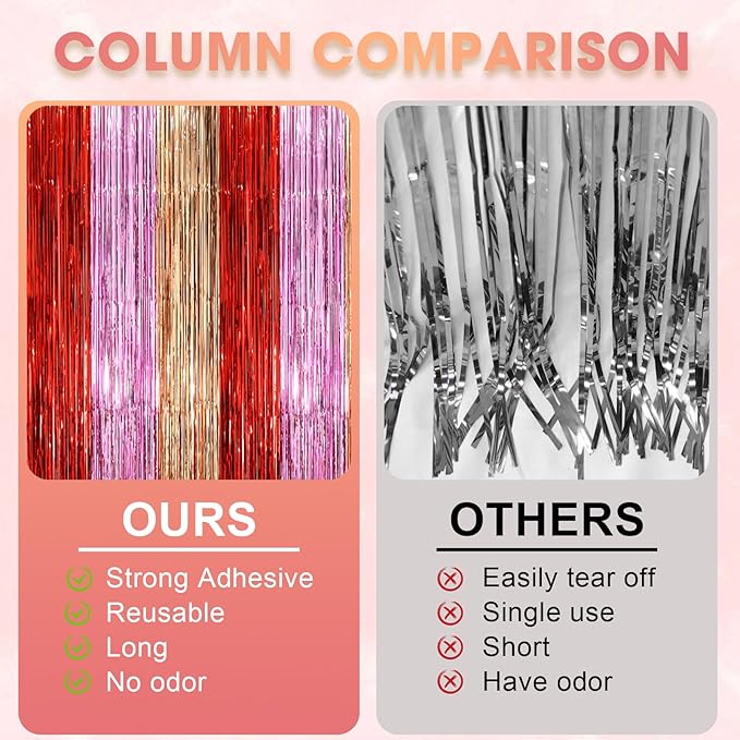 3 Pack 3.3 x 8.2 ft Valentine Foil Fringe Backdrop Curtains, Tinsel Streamers Party Decorations, Fringe Backdrop, Door Shimmer for Valentine or Birthday Party