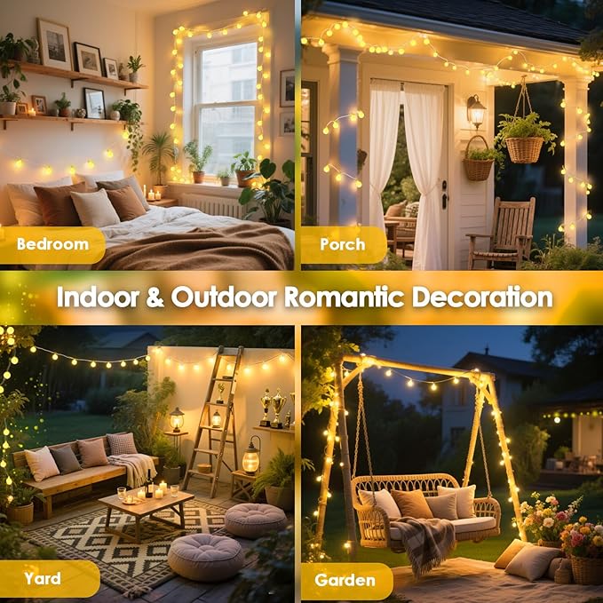 LORRYTE Connectable 43FT 100LED Globe String Lights | 8 Modes Warm White Christmas String Lights Plug in with Remote | Hanging Fairy Light for Indoor Outdoor Bedroom Party Christmas Tree Decor