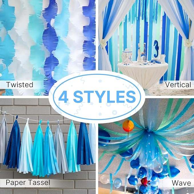 PartyWoo Mint Green Crepe Paper Streamers 4pcs 328ft Pack of Light Pastel Peppermint Green Turquoise Teal Crepe Paper Streamers for Baby Shower Wedding Engagement Birthday Pool Tea Party Decorations