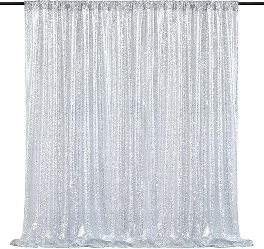 Silver Sequin Backdrop 7ft x 7ft Glitter Photo Booth Backdrop Curtains for Wedding Birthday Baby Shower Event