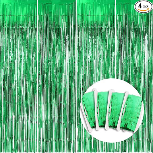 BEISHIDA 4 Pcs Green Door Streamers Tinsel Curtain Party Streamers Backdrop Fringe Foil Wall Background for Birthday Halloween Christmas Wedding Party Decoration(3.28 ft x 6.56 ft)