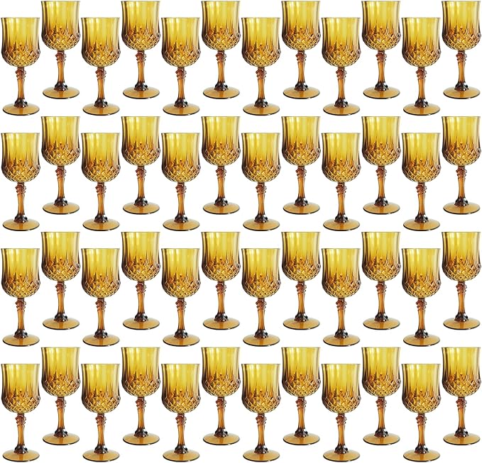 Plastic Wine Glasses，Plastic Goblets Vintage Style Cordial Drinking Glasses for Wedding Reception, Grand Event Party Supplies (48, Amber)