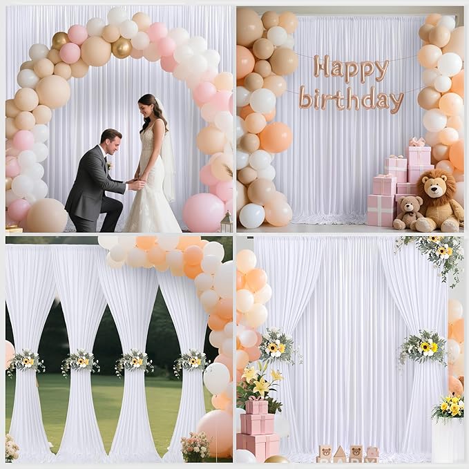 20x10ft Backdrop Curtains for Parties, 4 Panels 5x10ft Photography Backdrop Curtain with Rod Pocket,Backdrop Polyester Background Drapes,Wedding Backdrop Drapes for Birthday Baby Shower Home Decor