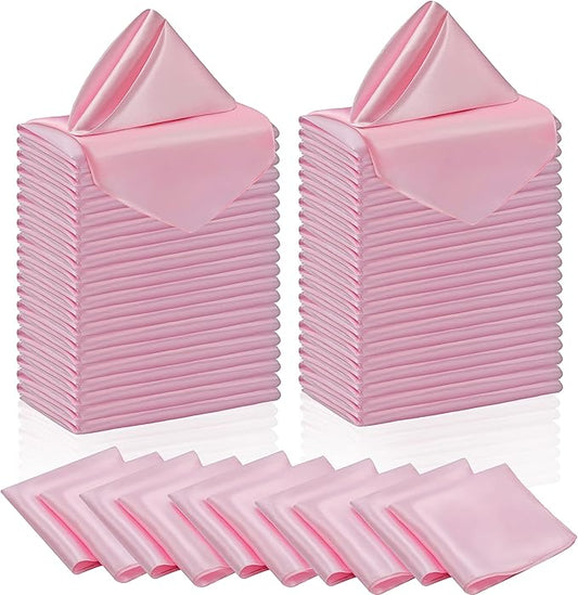 Manyshofu 50 Pieces Blush Pink Satin Napkins - 12x12 Inches Cloth Napkins, Square Satin Fabric Napkin Set - Soft & Reusable Table Napkins for Wedding Dinner Party Lunch Banquet Restaurant Decoration