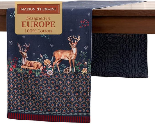 Maison d' Hermine Table Runner 100% Cotton Double Layer Table Runners 108 inches Long for Thanksgiving Christmas Decorations Home Kitchen Dining Party Wedding (Christmas Joy, 14.5" x 108")