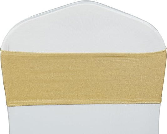 VDS Pack of 300 PCS | Metallic Gold | Spandex Chair Sashes Bows without Buckle | Stretch Elastic Banquet Universal Folding Chair Band Tie with for Wedding Party Conference Celebration Event Decoration