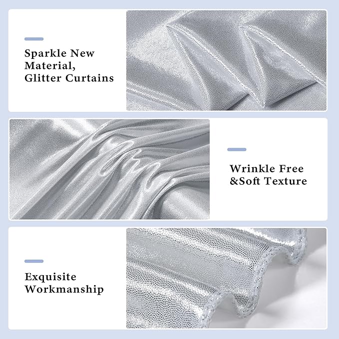 Outpain Thick 20 ft x 10 ft Silver Sequin Backdrop Curtain for Parties, Wrinkle Free Glitter Photo Backdrop Drapes 4 Panels 5x10ft Silver Back Drop Cloth for Wedding Christmas Photography Background