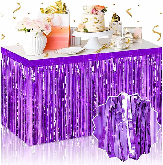 3 Pack 29 x108 Inch Purple Foil Fringe Table Skirts Metallic Banner for Tinsel Streamer Garland Backdrop for Parade Floats Mother's Day, Graduate, Birthday, Wedding Party Decoration
