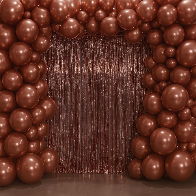 3 Pack 3.3 x 6.6 ft Brown Foil Fringe Backdrop Curtains, Tinsel Streamers Party Decorations, Fringe Backdrop for Birthday, Baby Shower, Gender Reveal, Graduation
