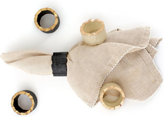 12 Pieces Epoxy Resin Napkin Rings - Farmhouse Napkin Rings Holder for Wedding, Banquet, Adornment for Table Settings, Boho Style for Dining Table, Wedding (Black & Cream)- ALPHA Living HOME