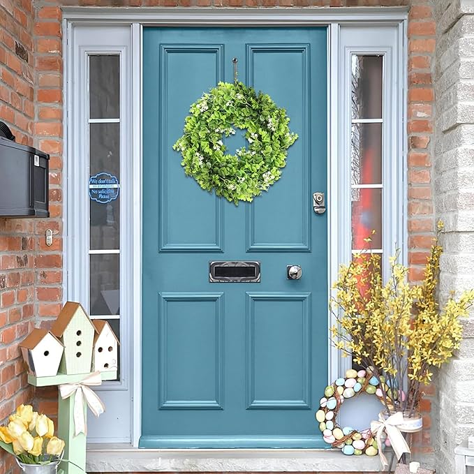 MAKHOT Artificial Eucalyptus Front Door Wreath, Spring Summer Green Wreath, Door Green Garland for Home Porch Window Wall Farmhouse, Fake Garland for Indoor/Outdoor All Seasons Decor