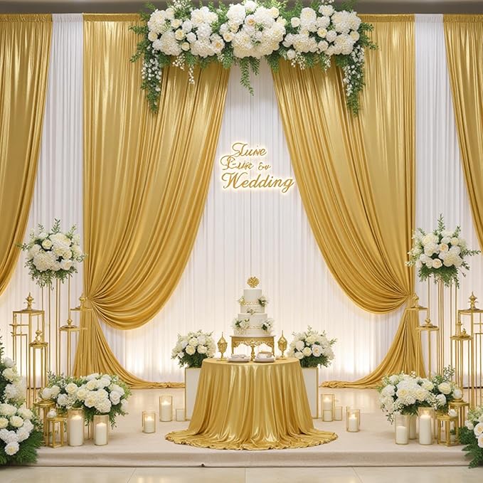 10x12ft Gold Sequin Backdrop Curtain Panels for Parties, Wrinkle Free Glitter Photo Backdrop Drapes 2 Panels 5x12FT Shimmer Back Drop Cloth for Wedding Birthday Christmas Photography Background