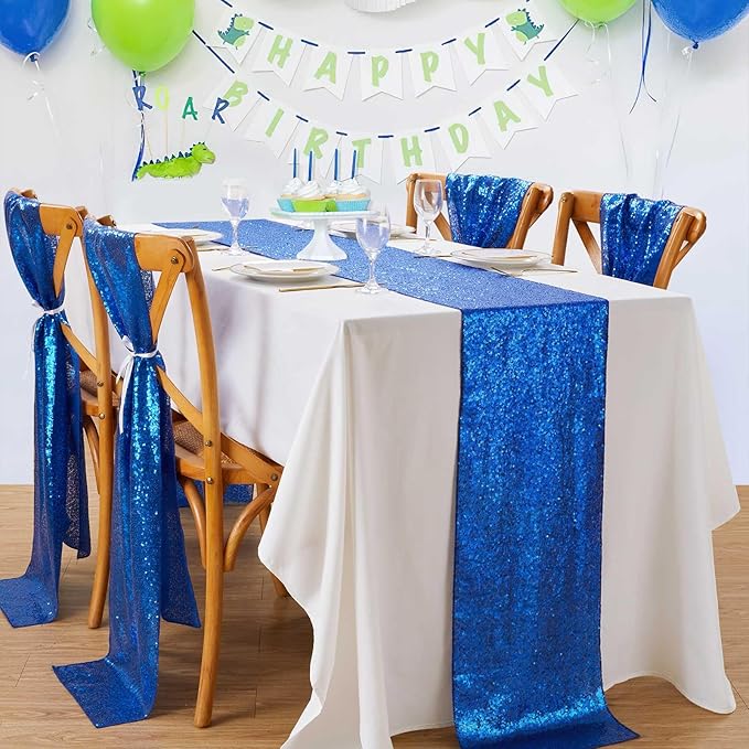 Royal Blue Sequin Table Runners 10 Pcs 12x72 Glitter Sparkly Table Runner for Wedding Birthday Party Graduation Ceremony Supplies Decorations