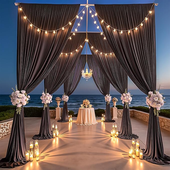 PartyVillage 20ft×15ft Brown Backdrop Curtain for Wedding Parties, 4 Panels Wrinkle Free 15 FT Long Polyester Photo Backdrop Drapes Back Drop Cloth for Birthday Photography Background