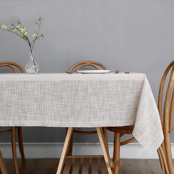maxmill Flaxy Faux Linen Table Cloth with 2-Tone Slubby Texture Wrinkle Free Anti-Shrink Soft Tablecloth Decorative for Kitchen Dining Tabletop Outdoor and Indoor Use Rectangle 60 x 104 Inch Linen