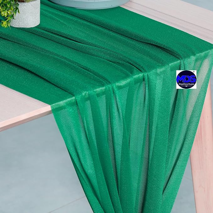 MDS Halloween Chiffon Table Runner - 10 Pack, 29 x 170 Inches, 14ft Each - Sheer Spooky Table Runners for Haunted House Parties, Trick-or-Treat Tables, Witchy Décor, Wedding & Events - Emerald Green