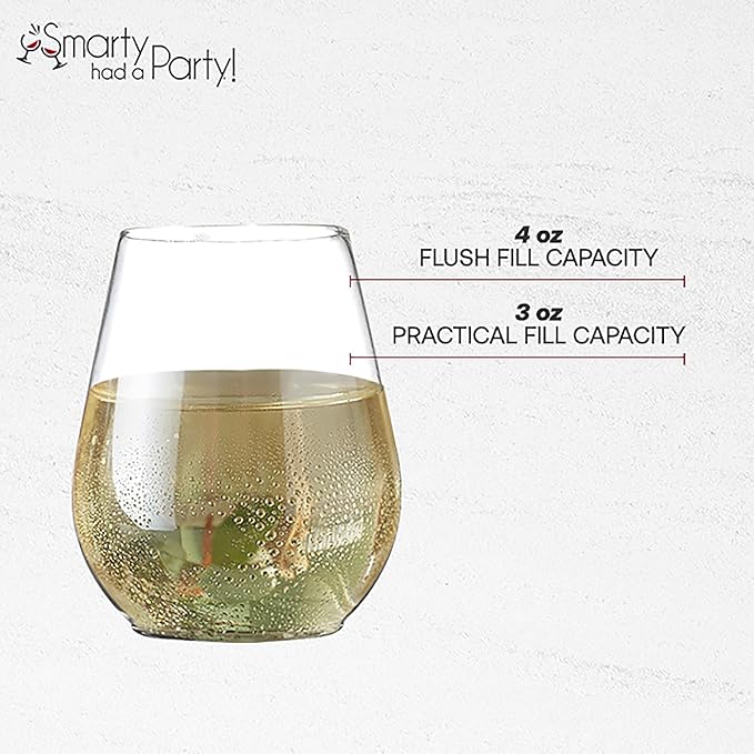 Smarty Had A Party 4 oz Clear Stemless Plastic Mini Goblets, Unbreakable Disposable Wine Goblets for Weddings, Parties, and Events, Bulk Drinkware for Celebrations (80 Count)