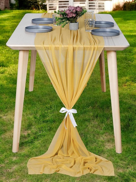 MDS 25 Pack 10ft Chiffon Table Runner 29 x 120 Inches Sheer Wedding Runner Romantic Rustic Table Runner for Wedding Decorations, Birthday Parties, Bridal Shower Party Arch Decor - Gold