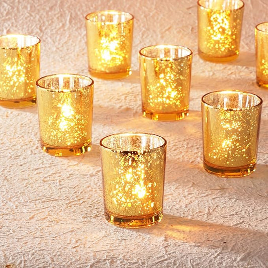 Homemory 24 Pcs Gold Votive Candle Holders, Mercury Glass Candle Holder, Tealight Candle Holders for Table Centerpieces, Baby Shower, Party, Anniversary, Wedding, Home Decor, Halloween, Christmas