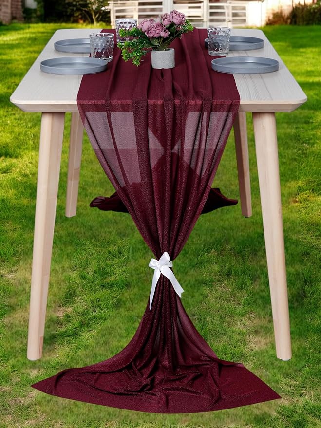 MDS Halloween Chiffon Table Runner - 12 Pack, 29 x 170 Inches, 14ft Each - Sheer Spooky Table Runners for Haunted House Parties, Trick-or-Treat Tables, Witchy Décor, Wedding & Events - Burgundy