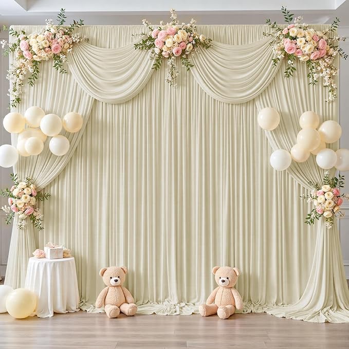 20ft x 12ft Beige Backdrop Curtains Wrinkle Free Backdrop Curtain for Wedding Parties Beige Fabric Backdrops Drapes Back Drop Cloth Bridal Shower Stage Curtains Wedding Decorations for Reception