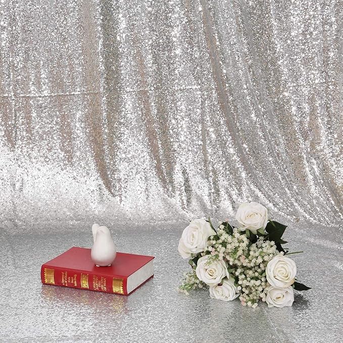 Poise3EHome Silver Sequin Backdrop Curtain, 4 PCS 3FT x 8FT Sequin Panels for Backdrop,Sequence Wedding Party Background Drapes