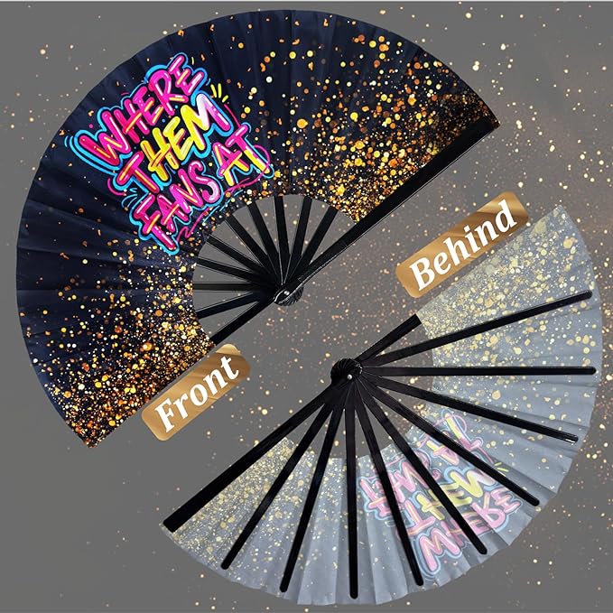 13 Inch Large Clack Hand Fan for Western Line Dance - Where Them Fans at Cowgirl Loud Popping Folding Fan for Country Dancing, Music Festivals, Performances & Weddings Parties