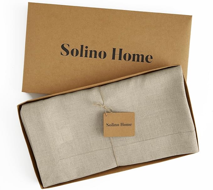 Solino Home Linen Natural Tablecloth 60 x 108 Inch - 100% Pure Linen Rectangular Tablecloth - Machine Washable Table Cloth for Fall, Autumn, Thanksgiving, Christmas, Holiday - Fete