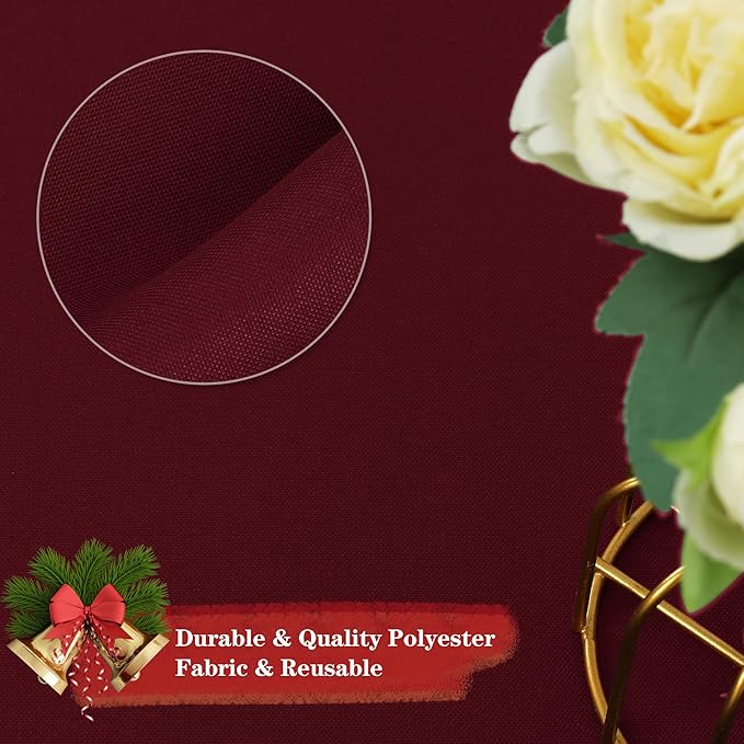sancua 6 Pack Round Tablecloth 90 Inch Burgundy, Stain and Wrinkle Resistant Table Cloth - Washable Polyester Decorative Fabric Table Cover for Dining Tables, Christmas Parties and Camping