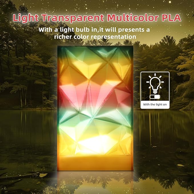 Transparent Multi Rainbow Color Gradient Change PLA 1.75mm 1KG 3D Printing Filament Crystal Rainbow PLA Clear PLA Filament with Cardboard Spool-Maple Leaf