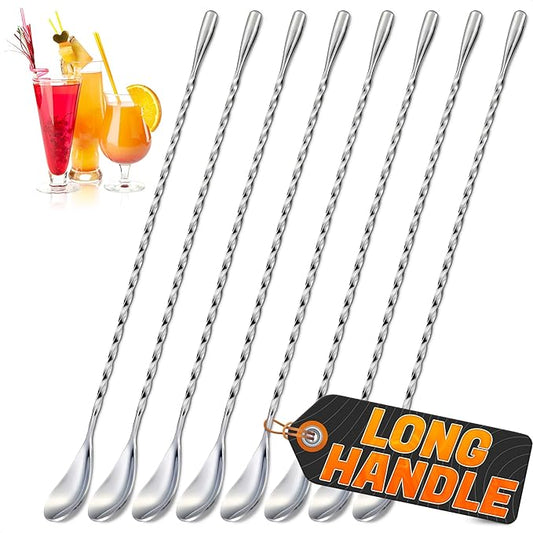 8 Pcs Bar Spoon Cocktail Mixing Spoon – 12'' Stainless Steel Cocktail Stirrers for Drinks, Polished Surface, Easy to Clean – Useful Bar Spoons for Professional and Home | Caviar Spoons