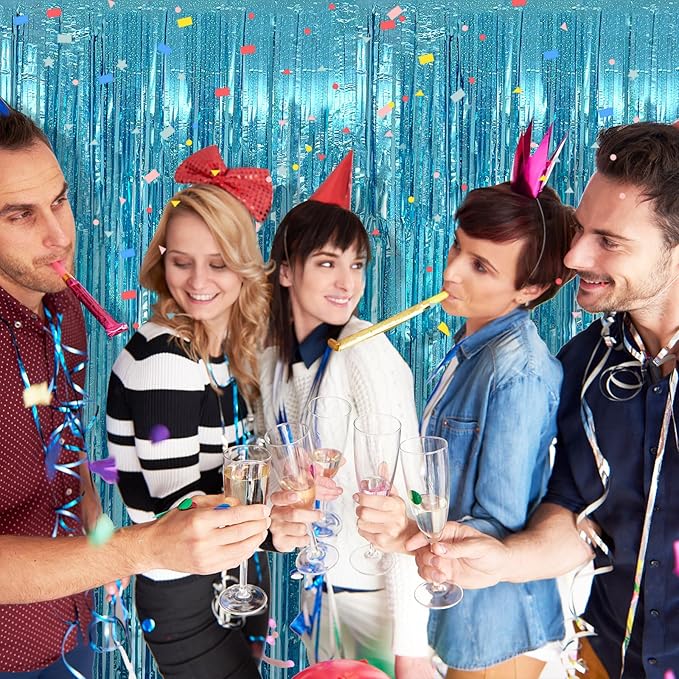 10 Pack Blue Streamers Party Decorations Tinsel Backdrop Glitter Blue Foil Fringe Party Decor for Ocean Theme Birthday Party Baby Shower Halloween