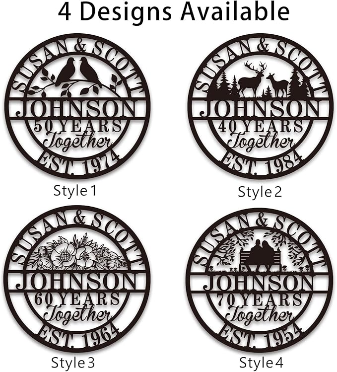 Personalized Christmas Gifts 2025, Custom 50th/40th/60th/70th/30th/1-99 Years Wedding Anniversary Sign Gifts for Couples Parents, Custom Metal Monogram Sign Personalized Family Name Signs