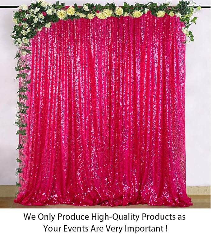 ShiDianYi Sequin-Backdrop Fuchsia 2 Panels 4FTx6FT Sparkle Wedding & Birthday Backdrop Hot Pink Sequin Curtains